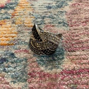 Lia Sophia Black/Clear Rhinestone Ring. Size 9.
